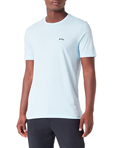 BOSS Męski T-shirt Curved Regular-Fit z bawełny ekologicznej z logo, Open Blue, XXL