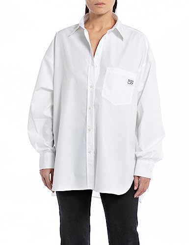Replay Bluzka damska Relaxed Fit, 001 White, XL