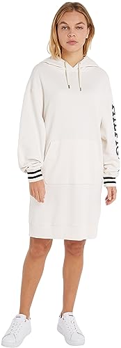Tommy Hilfiger Damska sukienka z kapturem REG MONOTYPE SLV krótka sukienka z kapturem DRS, wyblakła biel, XXS, Postarzana biel, XXS