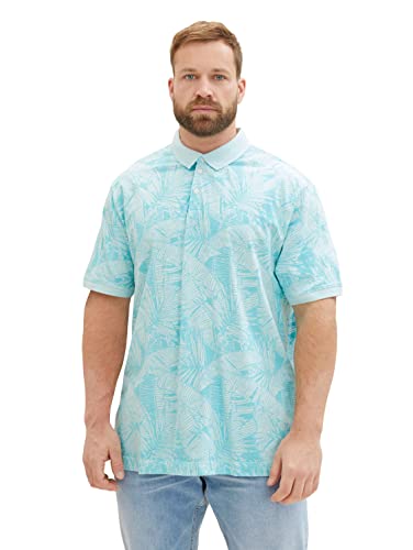 TOM TAILOR Męska koszulka polo 1038583 plussize 31801-Turquoise Tonal Leaf Design, 4XL, 31801 - Turquoise Tonal Leaf Design, 4XL