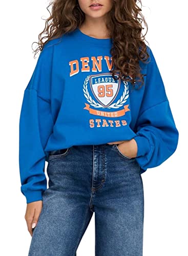ONLY Women's ONLGISA L/S O-Neck Box SWT sweter damski, niebieski (Directoire Blue/Print:Denver, M