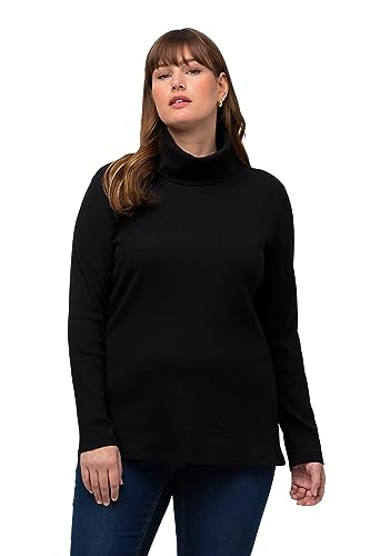 Ulla Popken Damska koszulka Classic Fit, golf, długi rękaw, czarny, 58/60