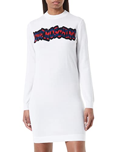 Love Moschino Damska sukienka z paskiem, żakardowa, Intarsia On The Front, optical white, 48