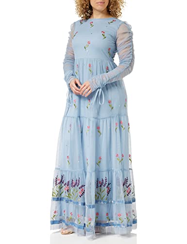 Frock and Frill Damska sukienka z haftem kwiatowym na specjalne okazje, NIEBIESKI, 40