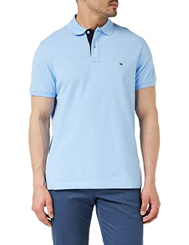 Tommy Hilfiger Męska koszulka polo z kontrastowymi listwami Regular S/S, Błękitny statek, XS