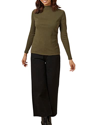 People Tree Damski top z golfem z hiralem z żeberkiem, khaki, 16, Khaki, 42