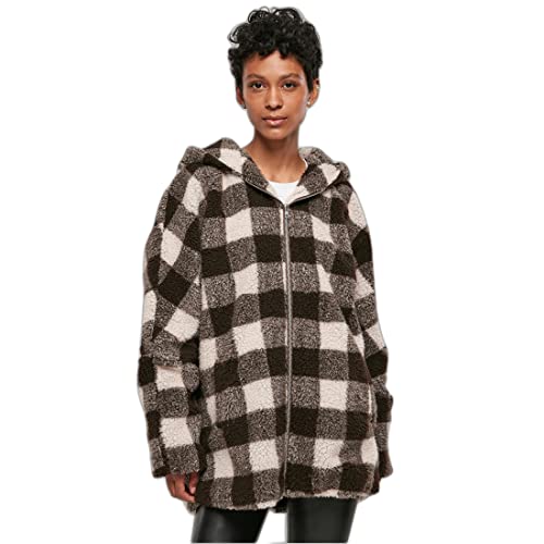 Urban Classics Damska kurtka zimowa damska Oversized Check Sherpa kurtka z kapturem, wzór w kratkę, rozmiar XS do 5XL, ró?owy/br?zowy, XL