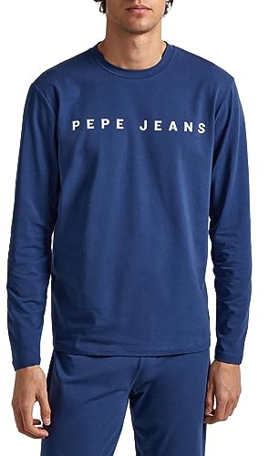 Pepe Jeans Koszulka męska z logo Ls Piżama Top, Niebieski (granatowy), L