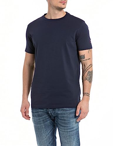 Replay Męski T-shirt z krótkim rękawem okrągły dekolt Basic, niebieski (Deep Blue 088), XXL, Deep Blue 088, XXL