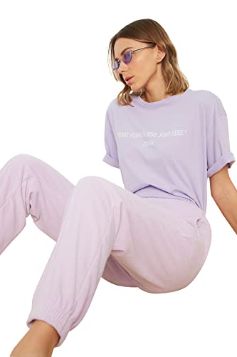 Trendyol Lila Velvet Loose Jogger Knitted kombinezony damskie spodnie dresowe, Lila, S