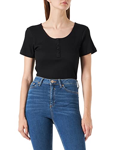 ONLY Women's ONLADA S/S Button JRS Top, czarny, L