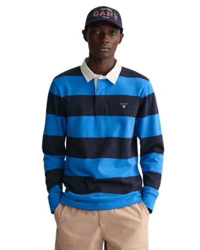 GANT Męska koszulka polo w paski Heavy Rugger, Day Blue, L