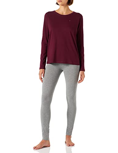 Tommy Hilfiger Damska koszulka i legginsy zestaw piżamy Ls, Klasyczne bordowe/średnie szary Ht, M