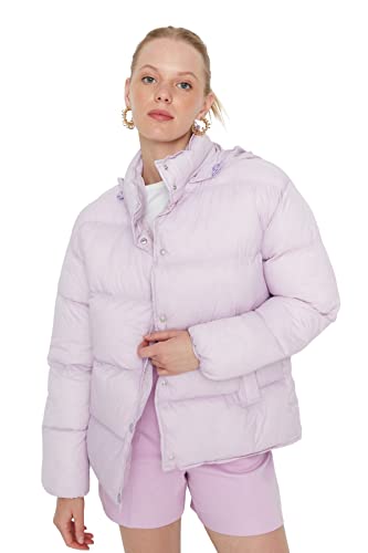 Trendyol Damska kurtka zimowa ze stójką, jednokolorowa, oversize, płaszcz, lilia, M