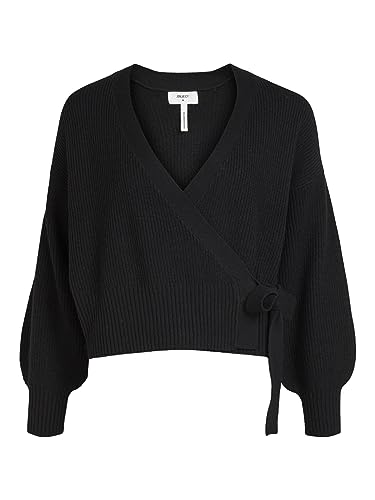Object Women's OBJMALENA L/S WRAP kardigan NOOS kurtka dzianinowa, czarna, S, czarny, S