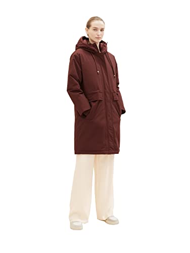 top TOM TAILOR Damski płaszcz przeciwdeszczowy z pikowaniem i kapturem, 30337-Raisin, M