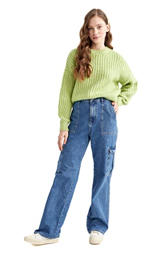 DeFacto Sweter normalny krój dla kobiet - sweter z golfem na topy damski (LT.Green, XL), zielony, XL