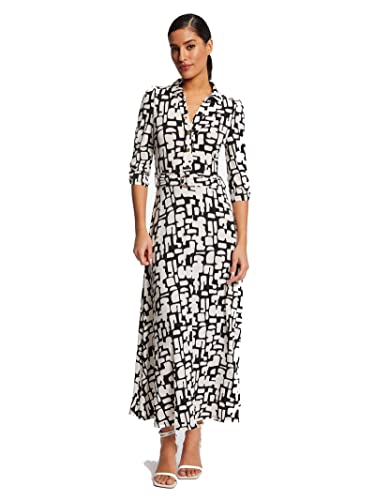 Morgan Damska sukienka z nadrukiem abstrakcyjnym RLILO Ecru T38, Off White/Black, 36