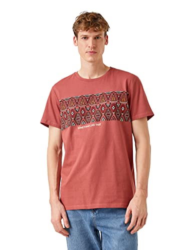 Koton Męski t-shirt z nadrukiem etnicznym, brązowy (523), L