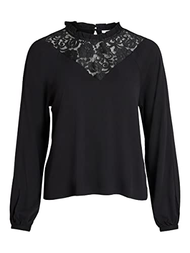 Vila Damska bluzka Visuvita L/S Lace top/SU-NOOS, czarna, 38, czarny, 38