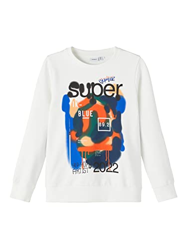NAME IT Bluza chłopięca Nkmbandy Ls Sweat Unb, White Alyssum, 116