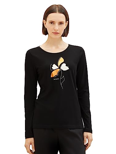 TOM TAILOR Damska koszulka z długim rękawem z nadrukiem, 14482-Deep Black, L