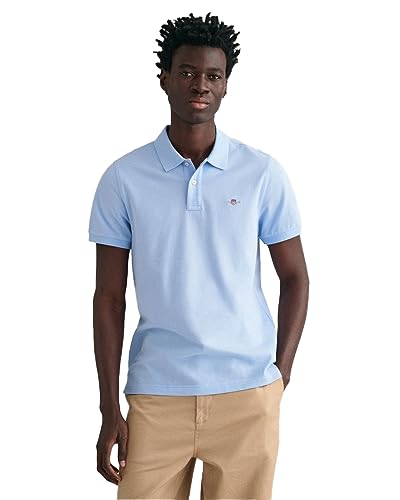 GANT Męska koszulka polo REG Shield SS Pique, Capri Blue, standardowa, niebieski (Capri Blue), L