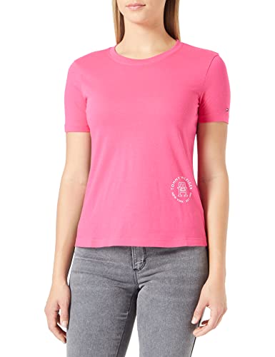 Tommy Hilfiger Damskie topy z dzianiny Regular Round Md Th C-nk Ss S/S, Jasny różowy Cerise, XXS