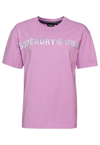 Superdry Damska koszulka Code Cl Linear Loose Tee, Średni liliowy, M