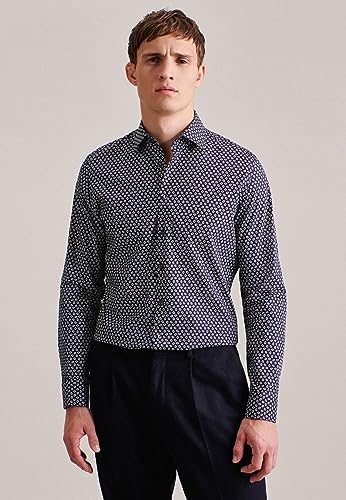 Seidensticker Męska koszula biznesowa - Shaped Fit - łatwa do prasowania - kołnierz Kent - długi rękaw - 100% bawełna, granatowy, 46