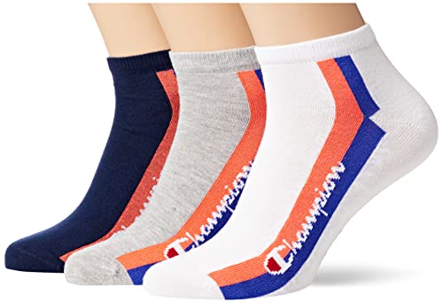 Champion Unisex Seasonal Script Logo 3PP Sneaker krótkie skarpety, Multicolore (Blu Marino/Grigio Melange Chiaro/Bianco), 35-38 EU (2-5 UK) (opakowanie 3 szt.)