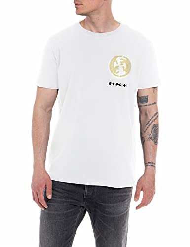 Replay Męski T-shirt z krótkim rękawem No Gas No Glory, Optical White 001, M