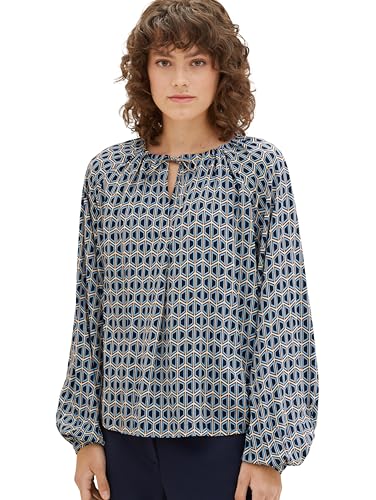 TOM TAILOR Bluzka damska, 33983 - Blue Brown Geometrics Print, 38