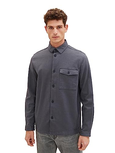 TOM TAILOR Męska koszula Dobby Overshirt z wysokim stretchem, 32375-Black Zig Zag Structure, 3XL