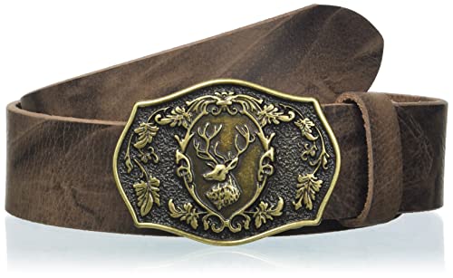 MGM Unisex pasek do stroju ludowego z paskiem jelenia, brązowy mosiądz, 105, Brązowy mosiądz, 105