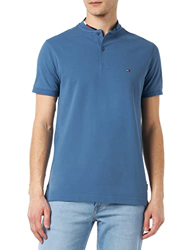 Tommy Hilfiger Męska koszulka polo Mao Collar Logo Slim S/S, Blue Coast, M
