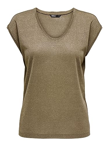 Bestseller A/S Onlsilvery S/S V Neck Lurex Top JRS Noos koszulka damska, Falcon/szczegóły: odcień w odcieniu Lurex, S
