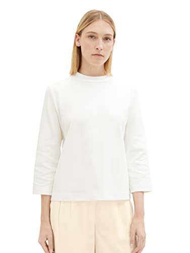 T-shirt damski TOM TAILOR z rękawami 3/4 i stójką, 10315-Szept Biały, XS