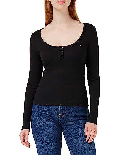 Tommy Jeans L/S dzianinowe topy czarne, Czarny, S