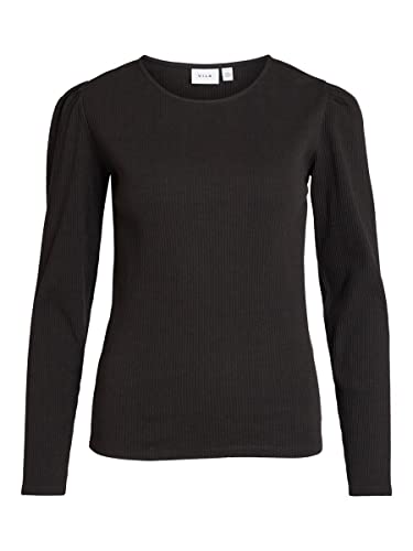 Vila Damska koszulka z długim rękawem Vibalu Puff L/S Rib Top-Noos, czarny, M