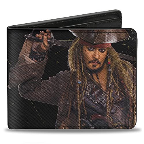 CPM Męski portfel Jack Sparrow Vivid Sword Pose + Logo Pirates / Skull Bifold Wallet, wielokolorowy, domyślny rozmiar, wielobarwny