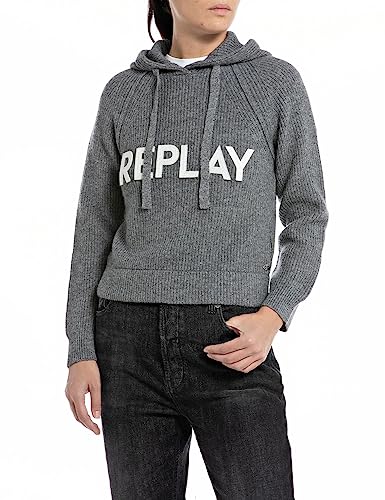 Replay Damska bluza z kapturem, M08 melanż żelazny, XL