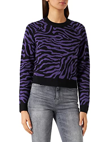 Urban Classics Damski sweter z krótkim rękawem z nadrukiem zwierzęcym, wielokolorowy (Blk/Pur 0040), M