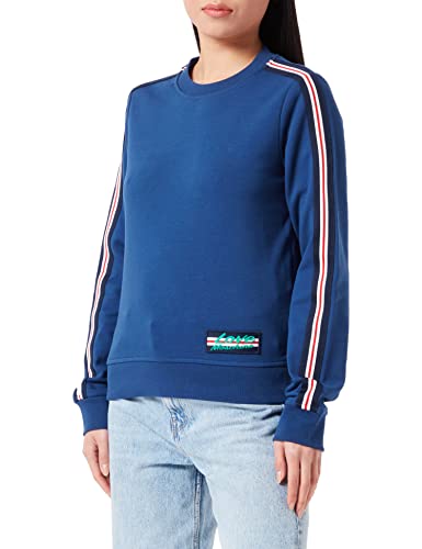 Love Moschino Bluza damska, slim fit, okrągły dekolt, długie rękawy, z paskami i logo, niebieska, 38