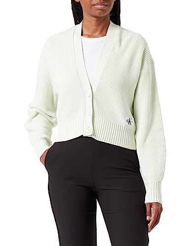 Calvin Klein Jeans Damski kardigan z metką, gruby sweter, Zielony kanarek, XXS