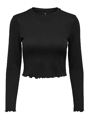 ONLY Damska koszulka z długim rękawem Onlkitty L/S Top Cropped JRS Noos, czarny, S