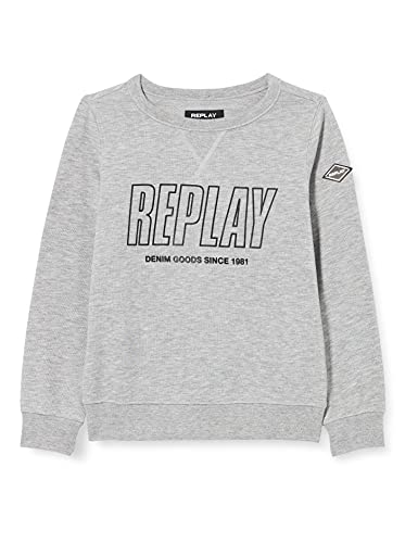 Replay Bluza chłopięca z logo, mieszanka bawełny, szara (Grey Melange M02), 12 lat, M02 Grey Melange, 12 lat