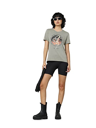 ONLY Women's ONLLUCY REG S/S FIRE TOP Box JRS T-Shirt, December Sky/Print:Snake, S