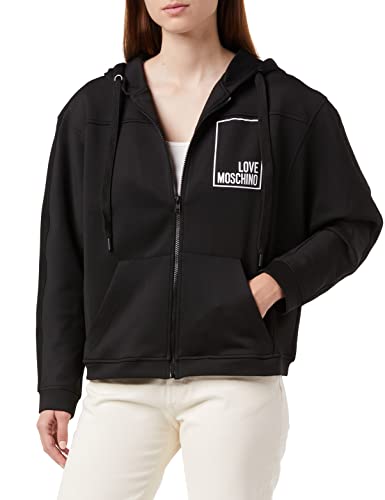Love Moschino Damska bluza z kapturem oversize, zapinana na zamek błyskawiczny, czarna, M, czarny, M