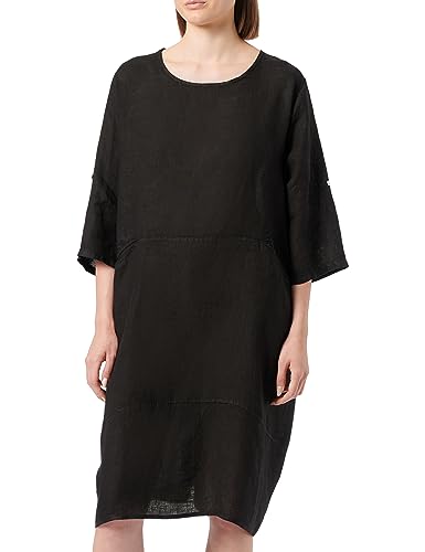 Bonateks, Lejąca sukienka o średniej długości, okrągłym kołnierzu, długimi, zapinanymi rękawami i kieszeniami, 100% len, rozmiar DE: 36 rozmiar US: S, czarna - wyprodukowano we Włoszech, czarny, 36